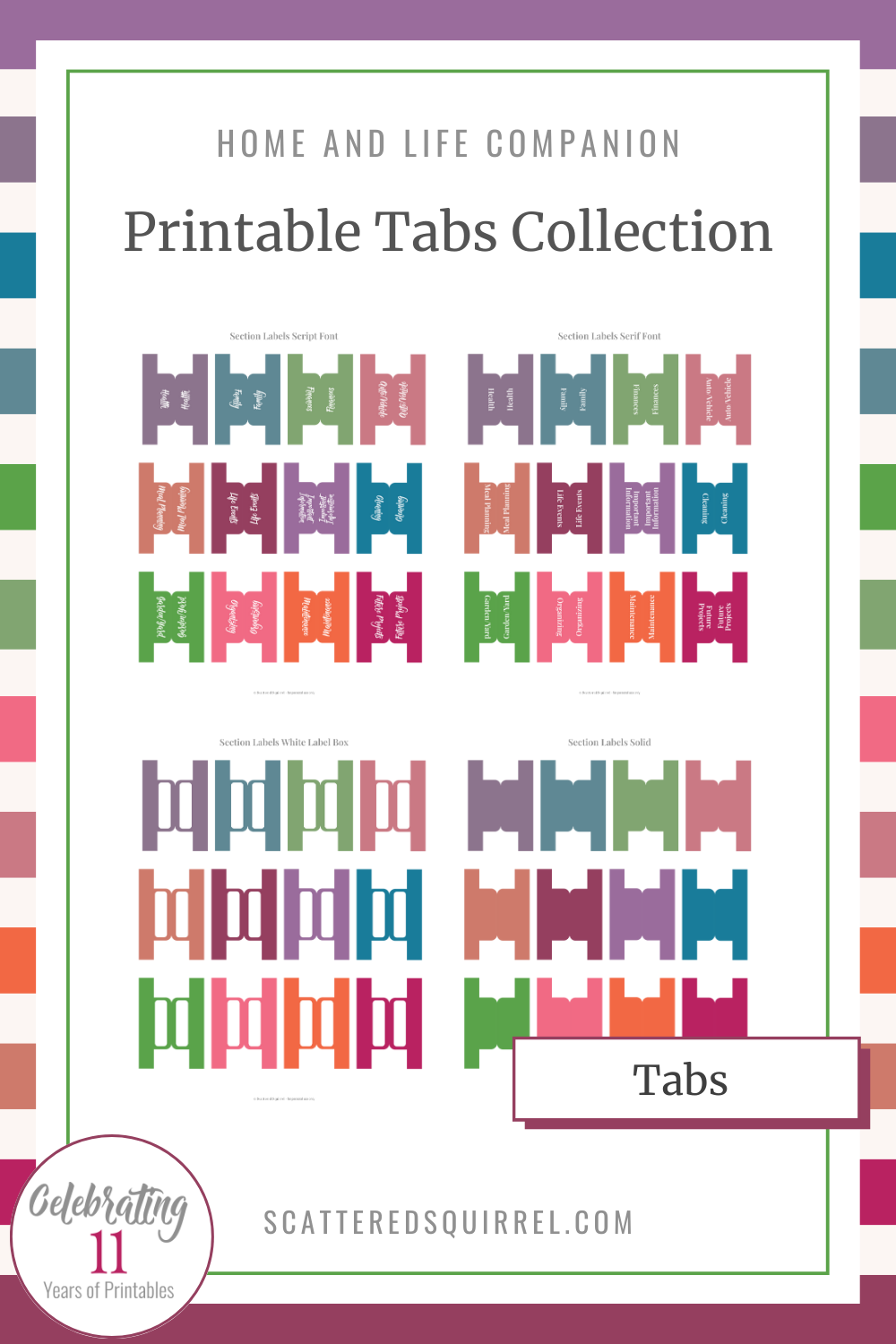 This image links to the Printable Tabs Collection PDF. This printable set is part of the Home and Life Companion series.