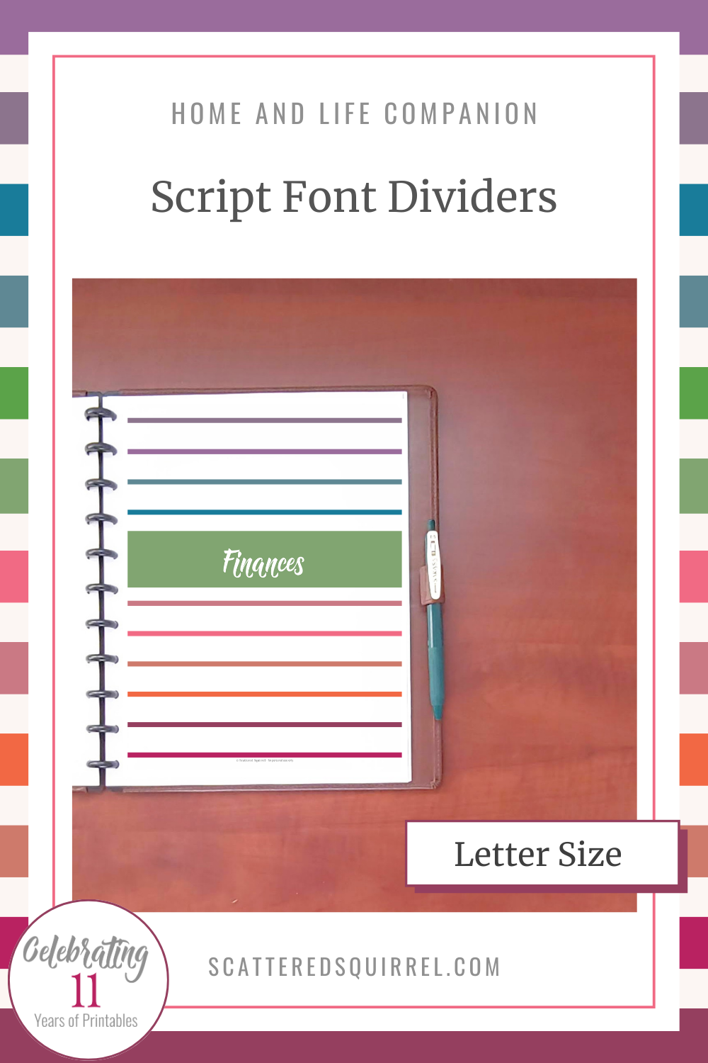 This image links to the Letter Size, Script Font Dividers PDF. This printable set is part of the Home and Life Companion series.