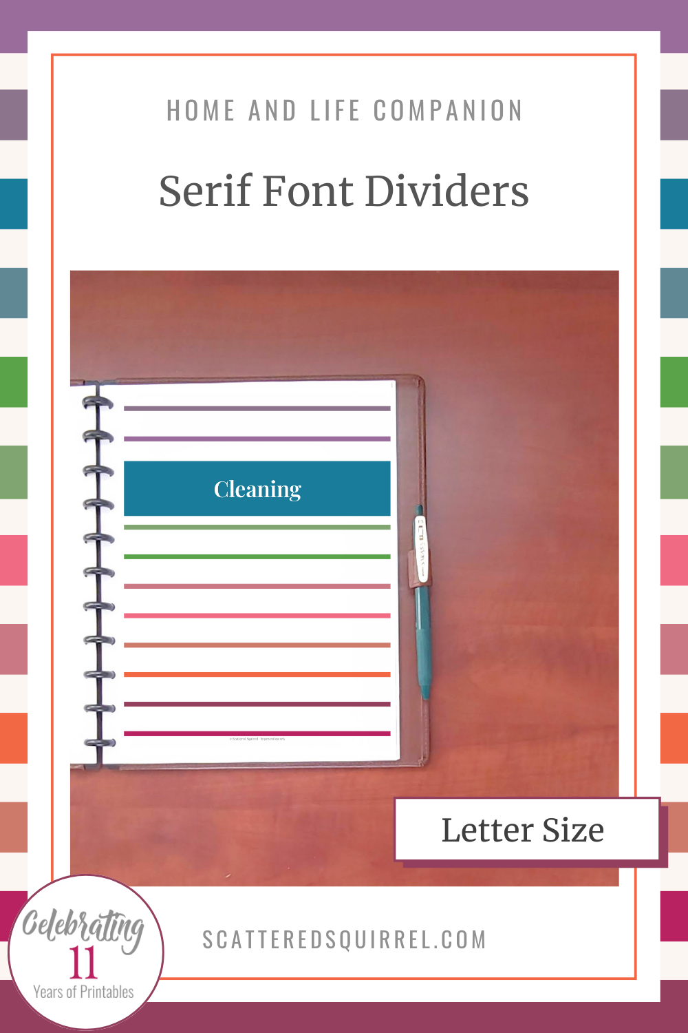 This image links to the Letter Size, Serif Font Dividers PDF. This printable set is part of the Home and Life Companion series.