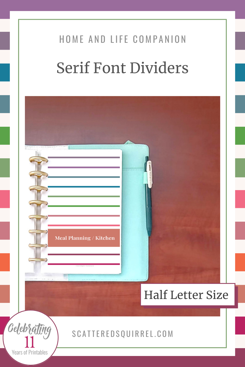 This image links to the Half Letter Size, Serif Font Dividers PDF. This printable set is part of the Home and Life Companion series.