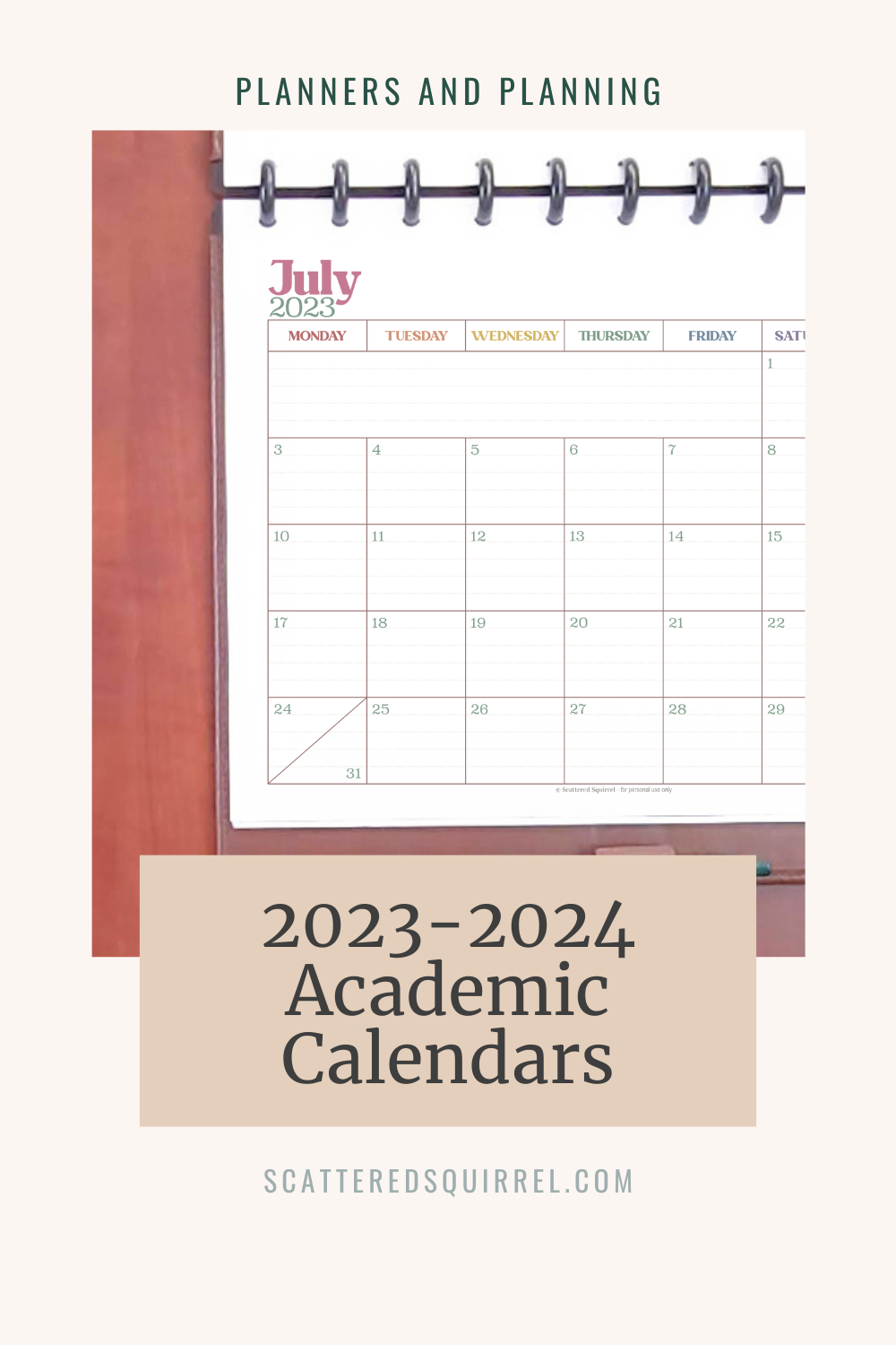 2024 Dated Planner Inserts | Monthly | Monday Start