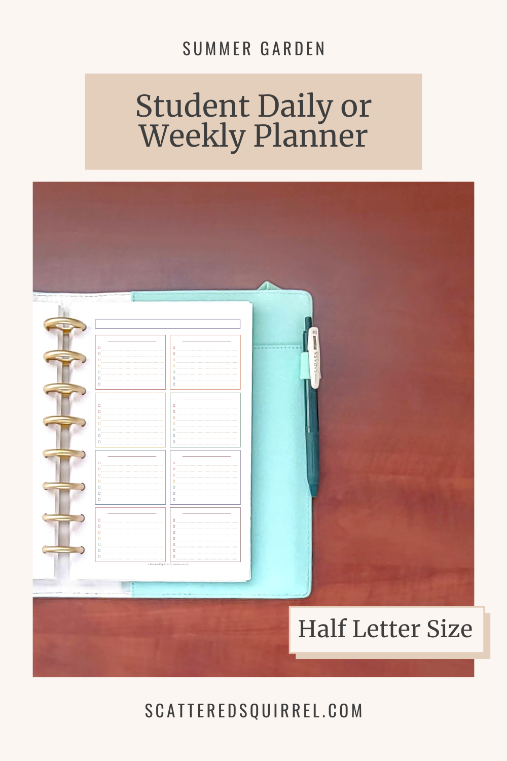 This image links to the half letter size Student Daily or Weekly Planner PDF from the Summer Garden Collection.