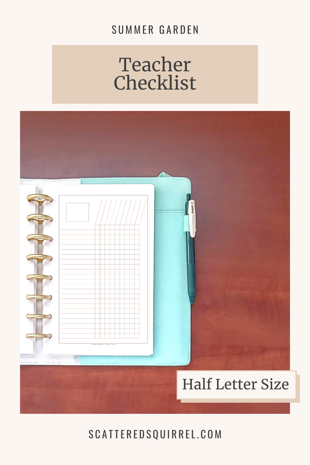 This image links to the half letter size Teacher Checklist PDF from the Summer Garden Collection.