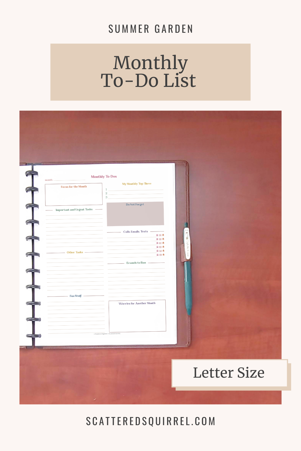 This image links to the letter size, SG Monthly To-Do List printable PDF.