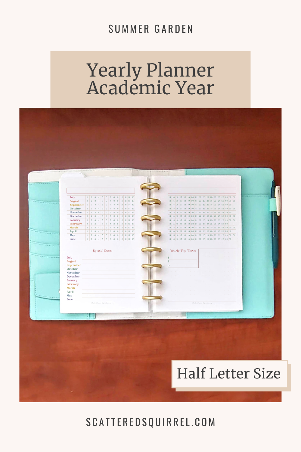 This image links to the half letter size, SG Academic Yearly Planner printable PDF.