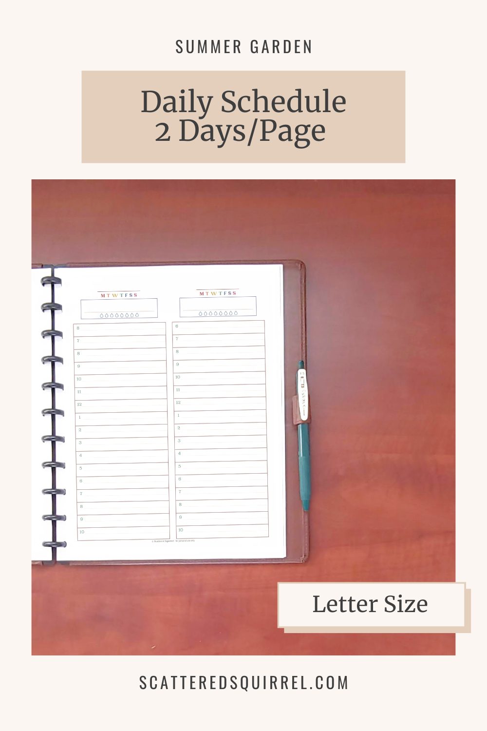 This image links to the letter size SG Schedule Only 2 Days Per Page PDF printable.