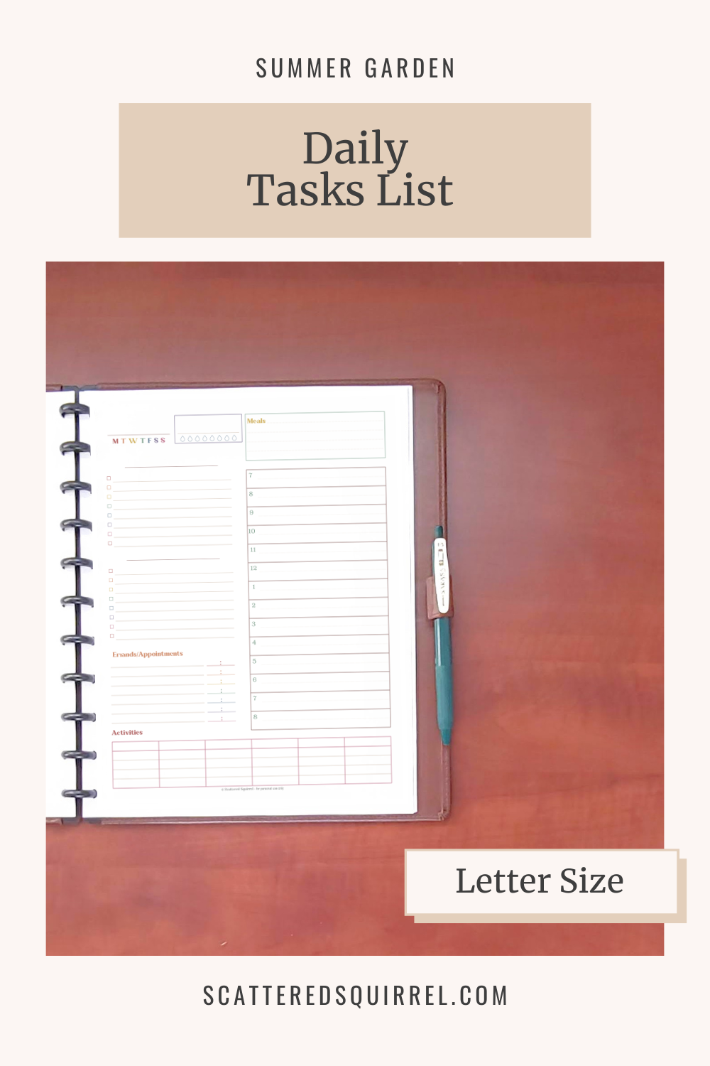 This image links to the letter size SG Daily Task List Planner PDF printable.