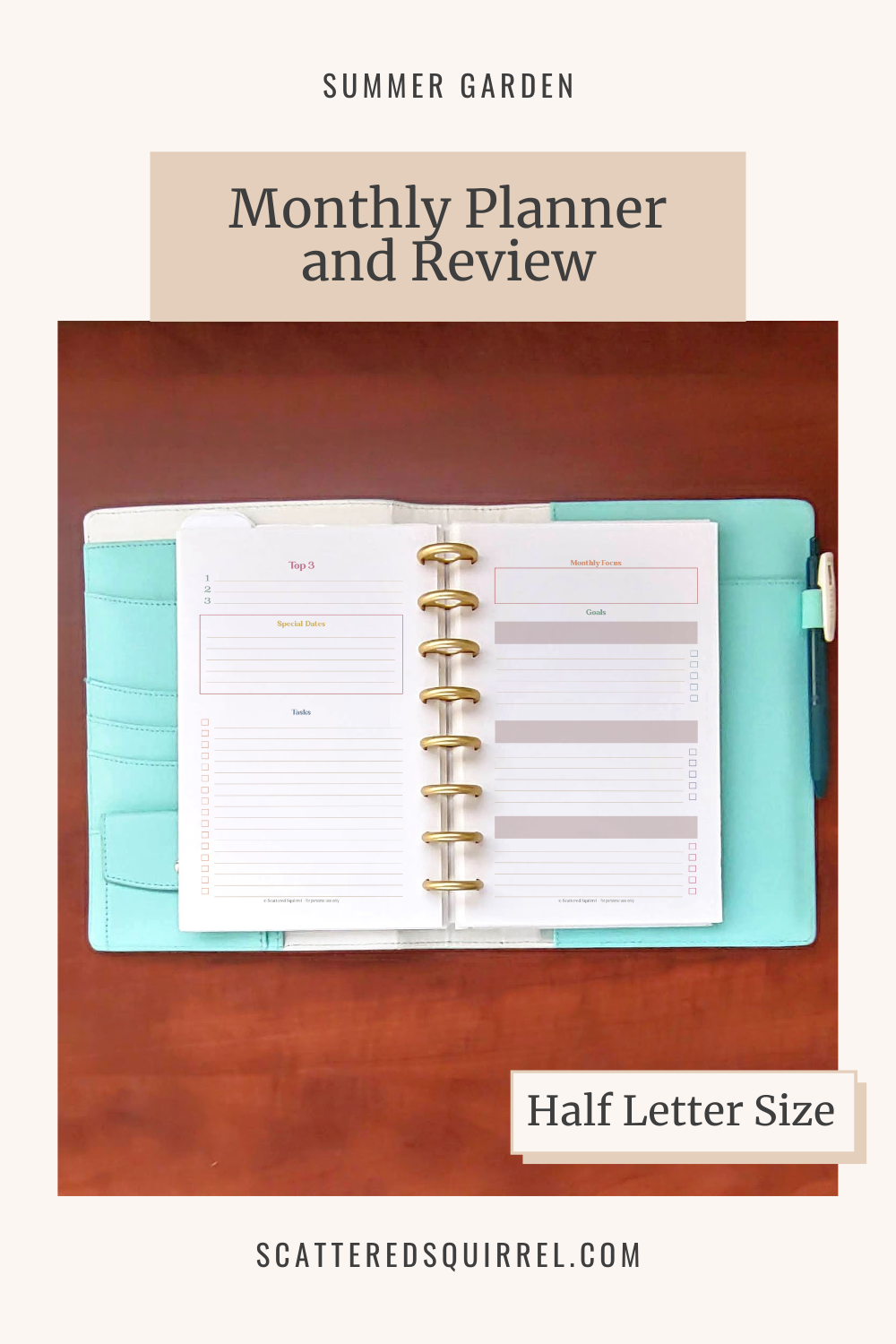 This image links to the half letter size, SG Monthly Planner and Review printable PDF.