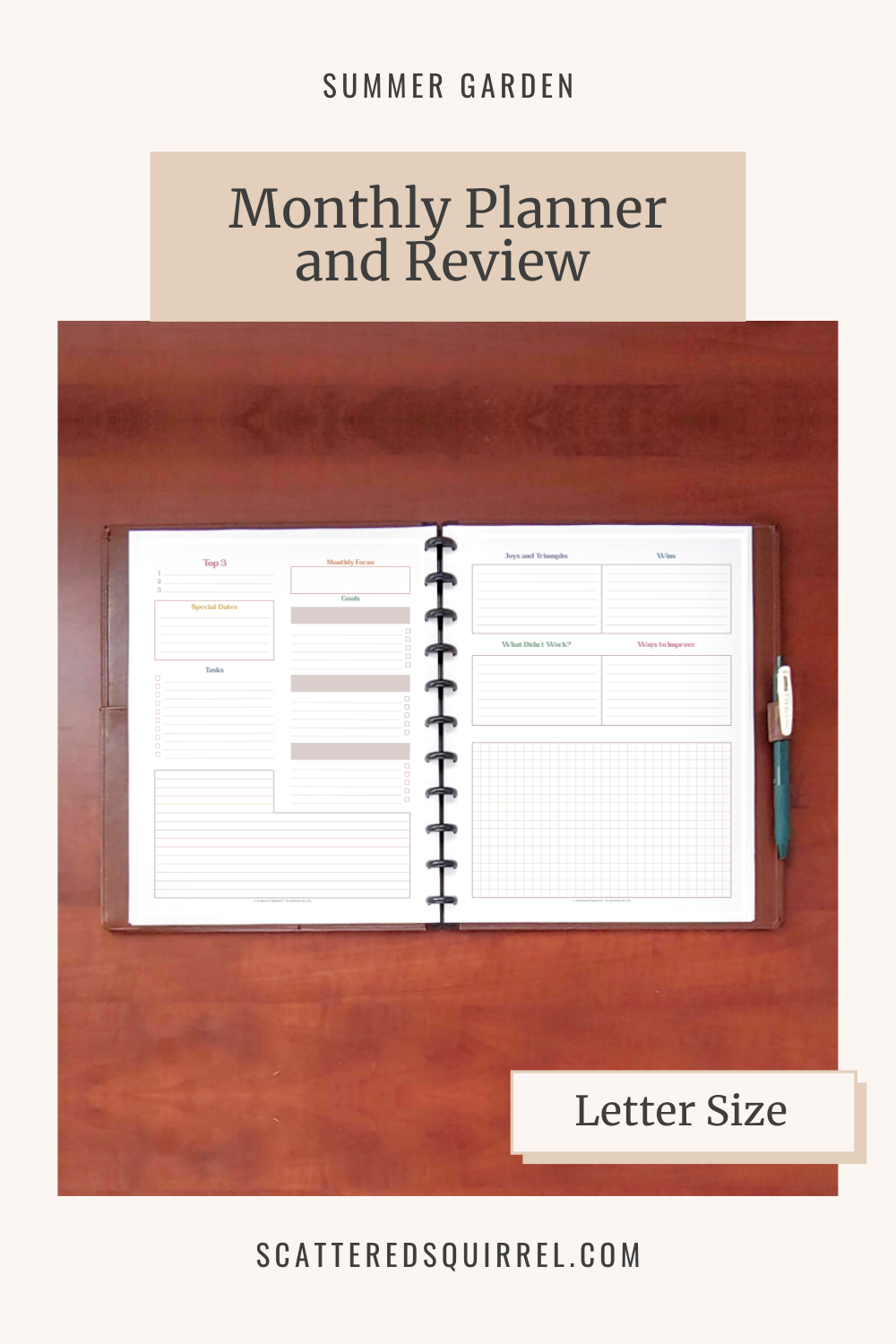 This image links to the letter size, SG Monthly Planner and Review printable PDF.