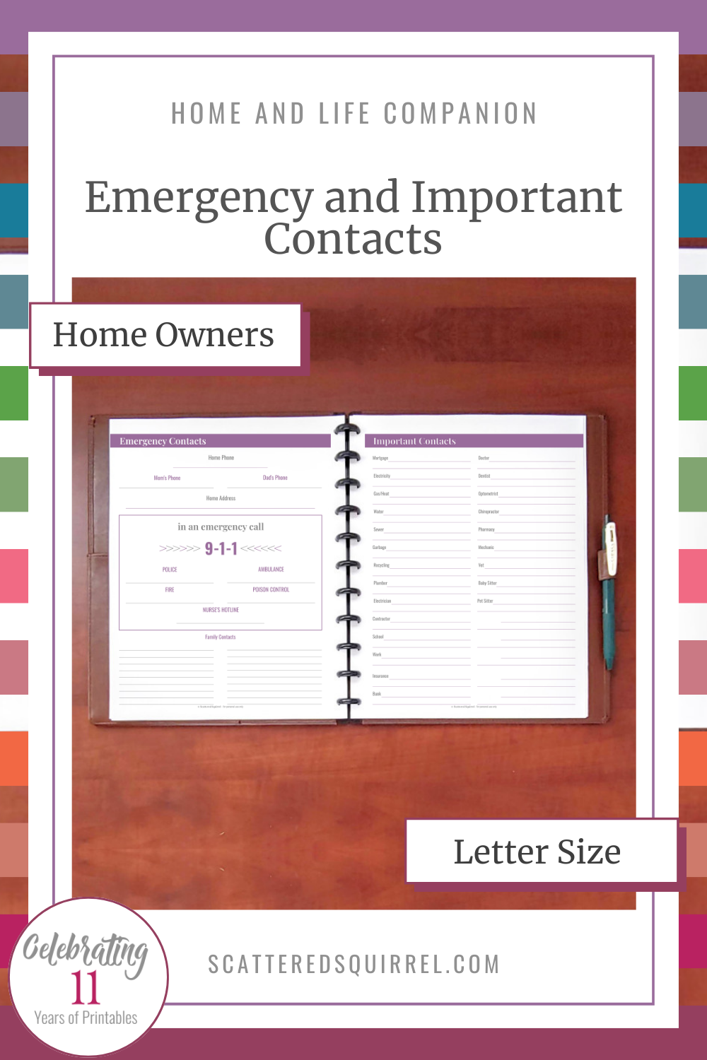 This image links to the letter size Emergency and Important Contacts for Home Owners PDF printable.