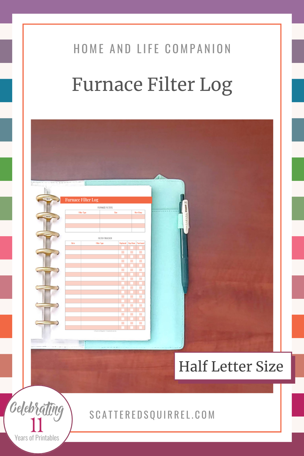 This image links to the half-letter size Furnace Filter Log printable PDF.