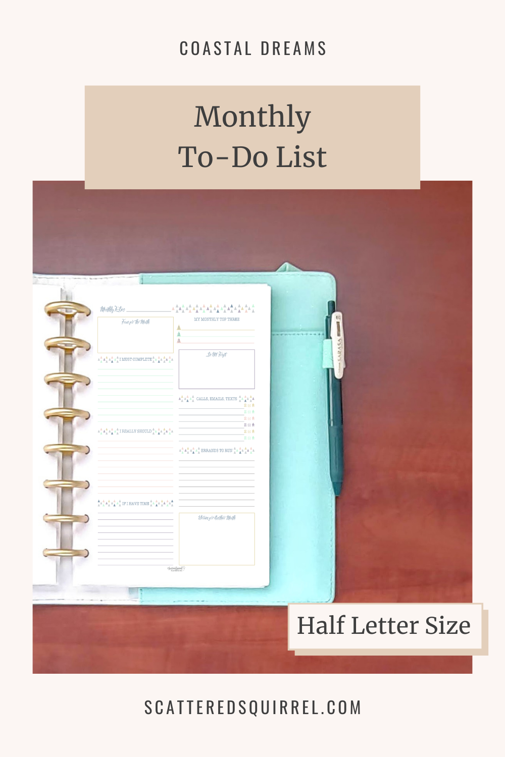 This image links to the half letter size, Monthly To-Do List printable PDF from the Coastal Dreams Collection.