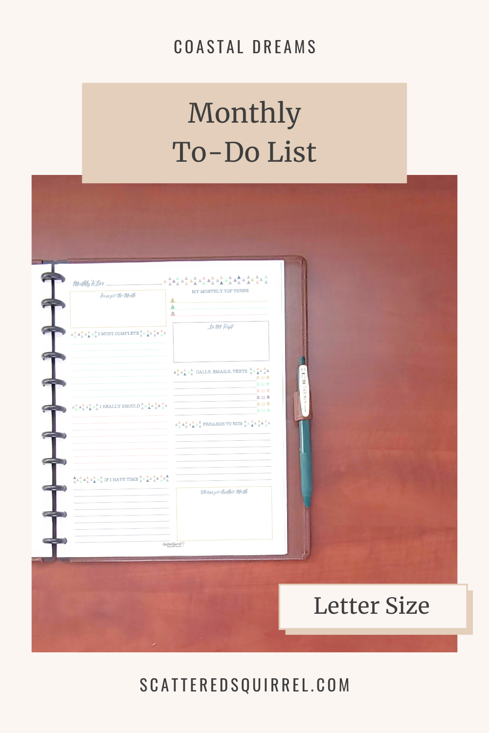 This image links to the letter size, Monthly To-Do List printable PDF from the Coastal Dreams Collection.