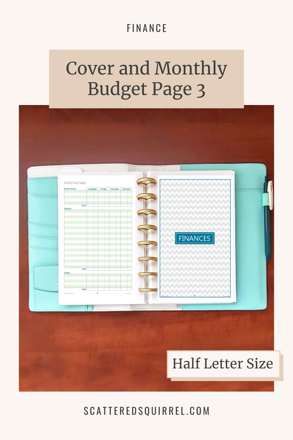 This image links to the half letter size, Family Finances Cover Page and Monthly Budget Page 3 printable PDF.