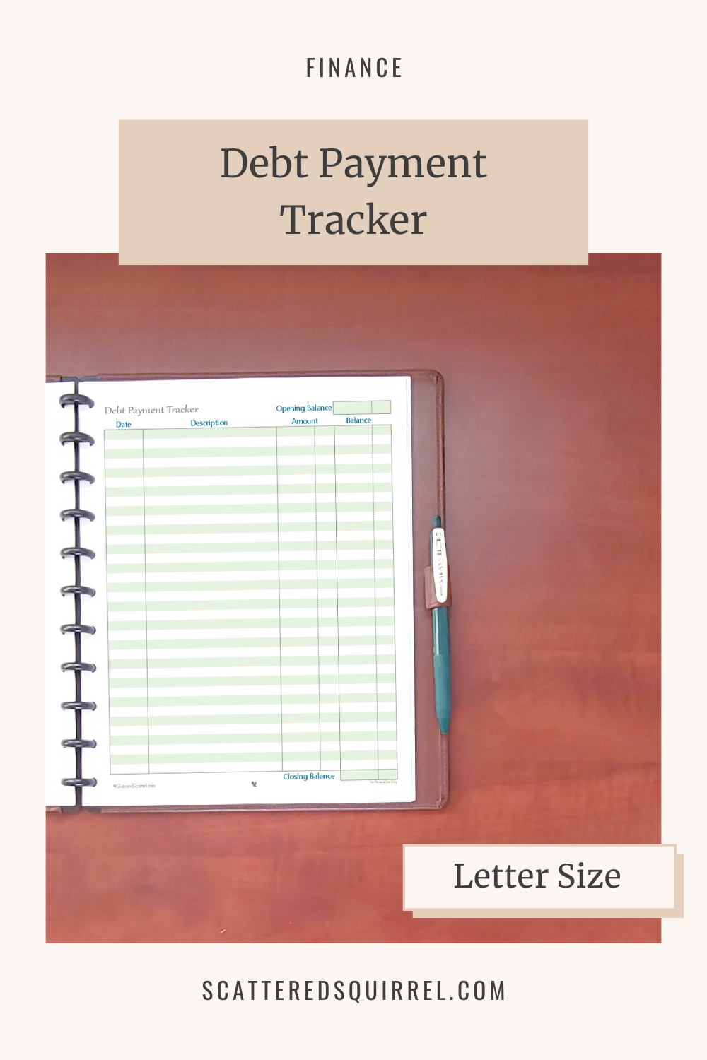 This image links to the letter size, Debt Payment Tracker printable PDF