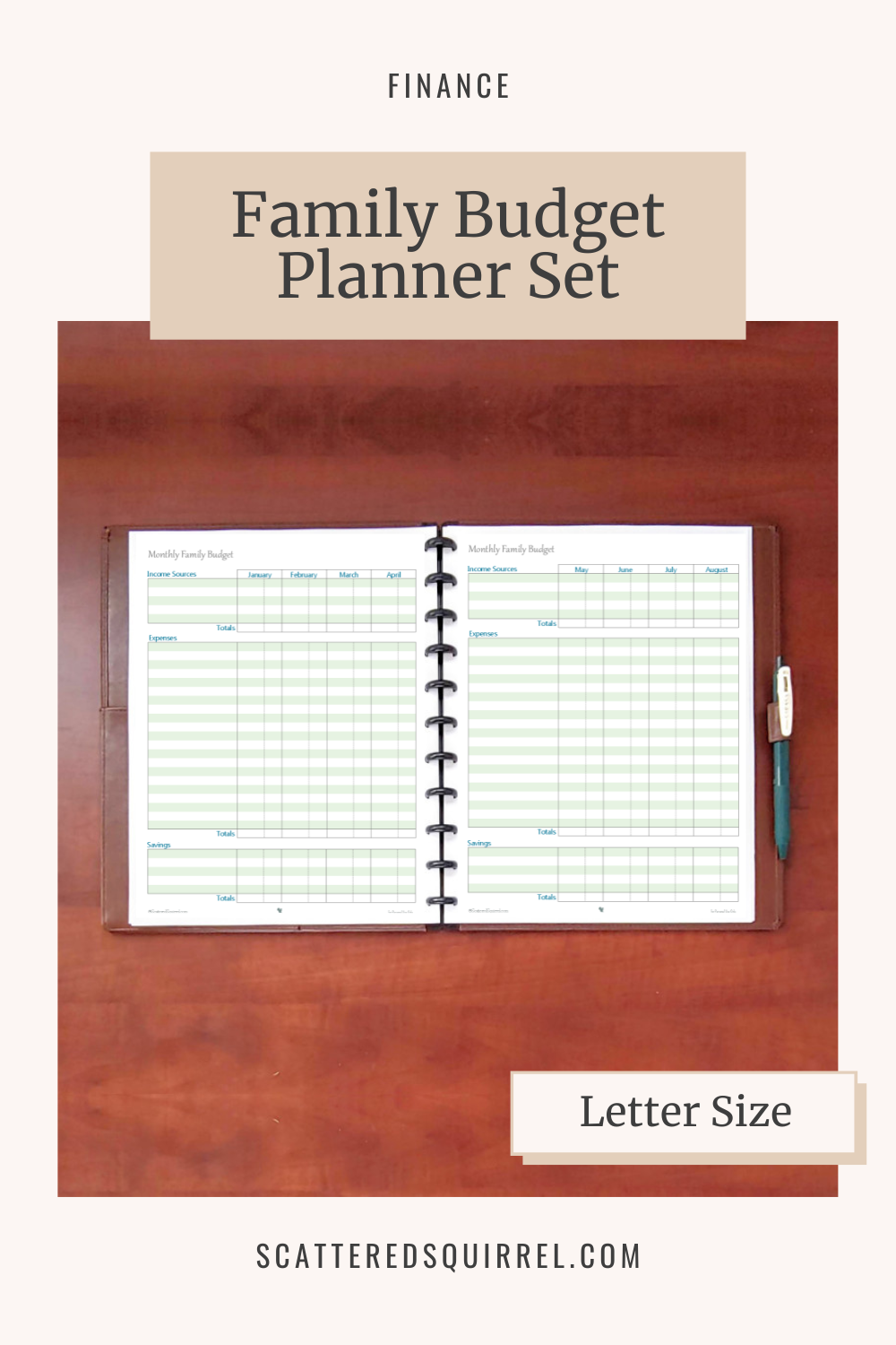 This image links to the letter size, Family Budget Planner Set printable PDF.