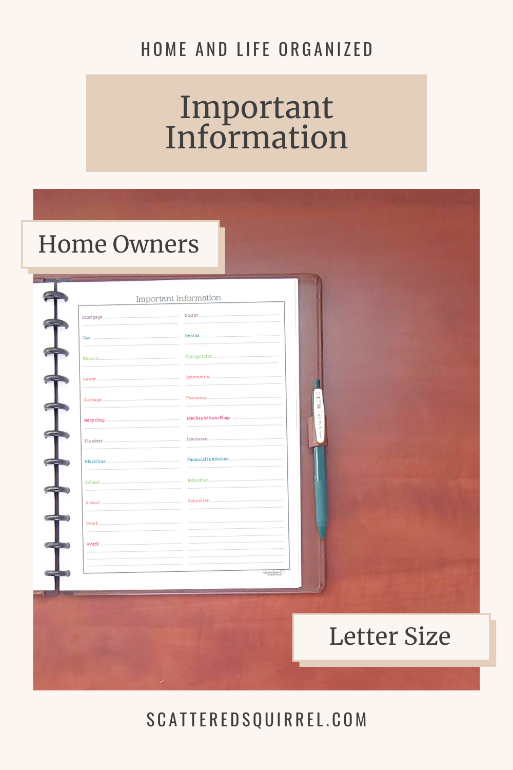 This image links to the letter size, Important Information for Home Owners printable PDF.