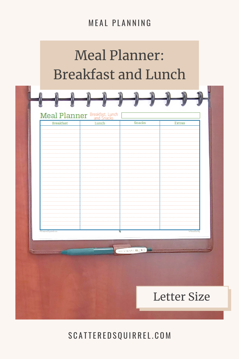 This image links to the letter size, Meal Planner: Breakfast Lunch and Snacks printable PDF