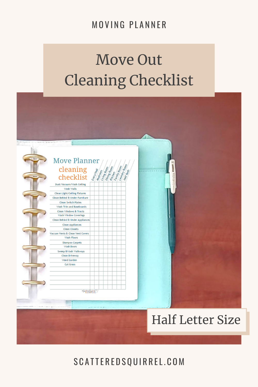 This image links to the half letter size, Move Out Cleaning Checklist printable PDF