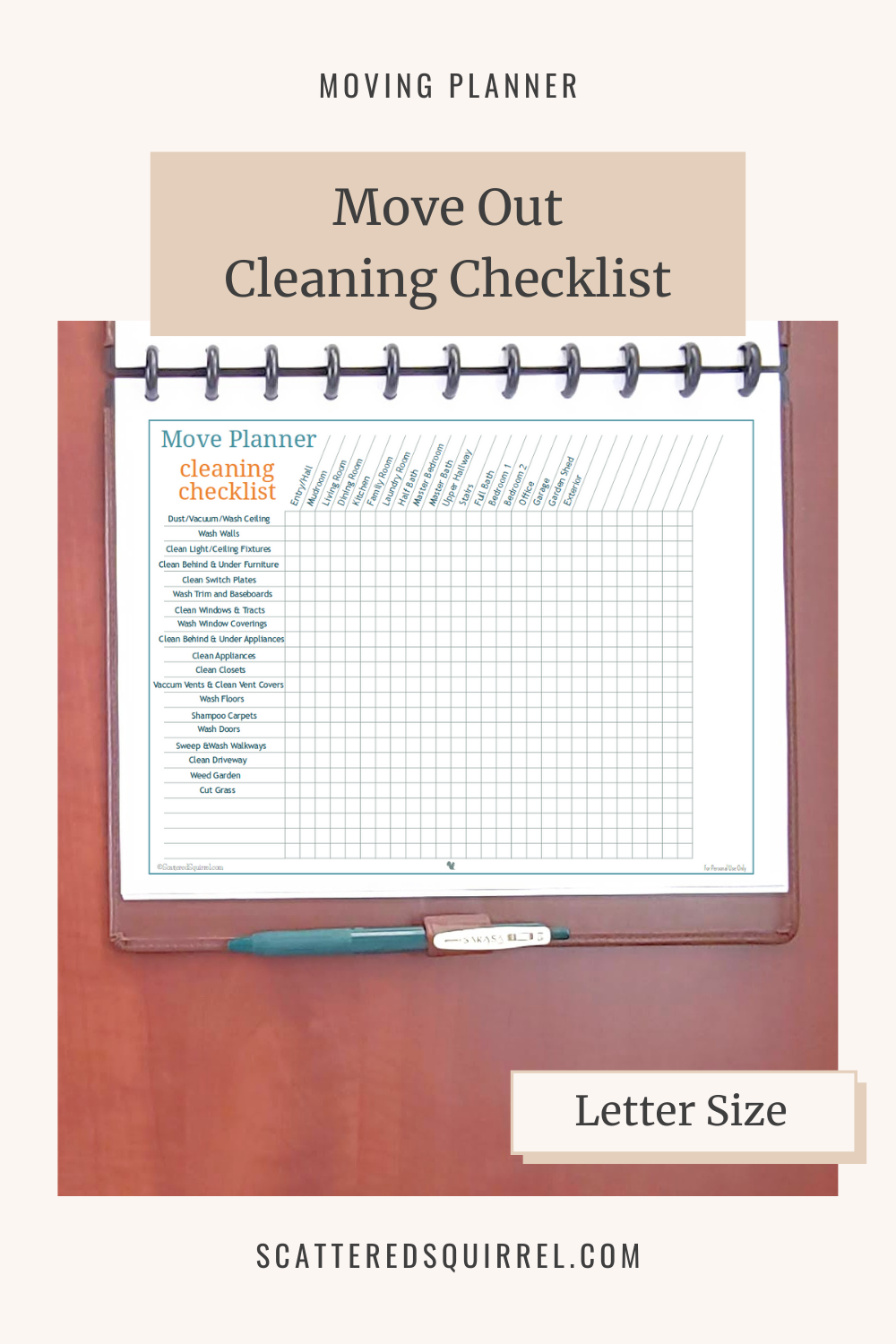 This image links to the letter size, Move Out Cleaning Checklist printable PDF