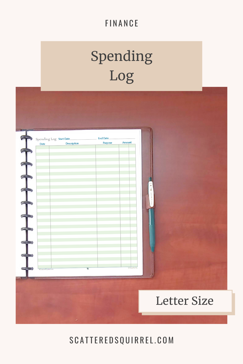 This image links to the letter size, Spending Log printable PDF