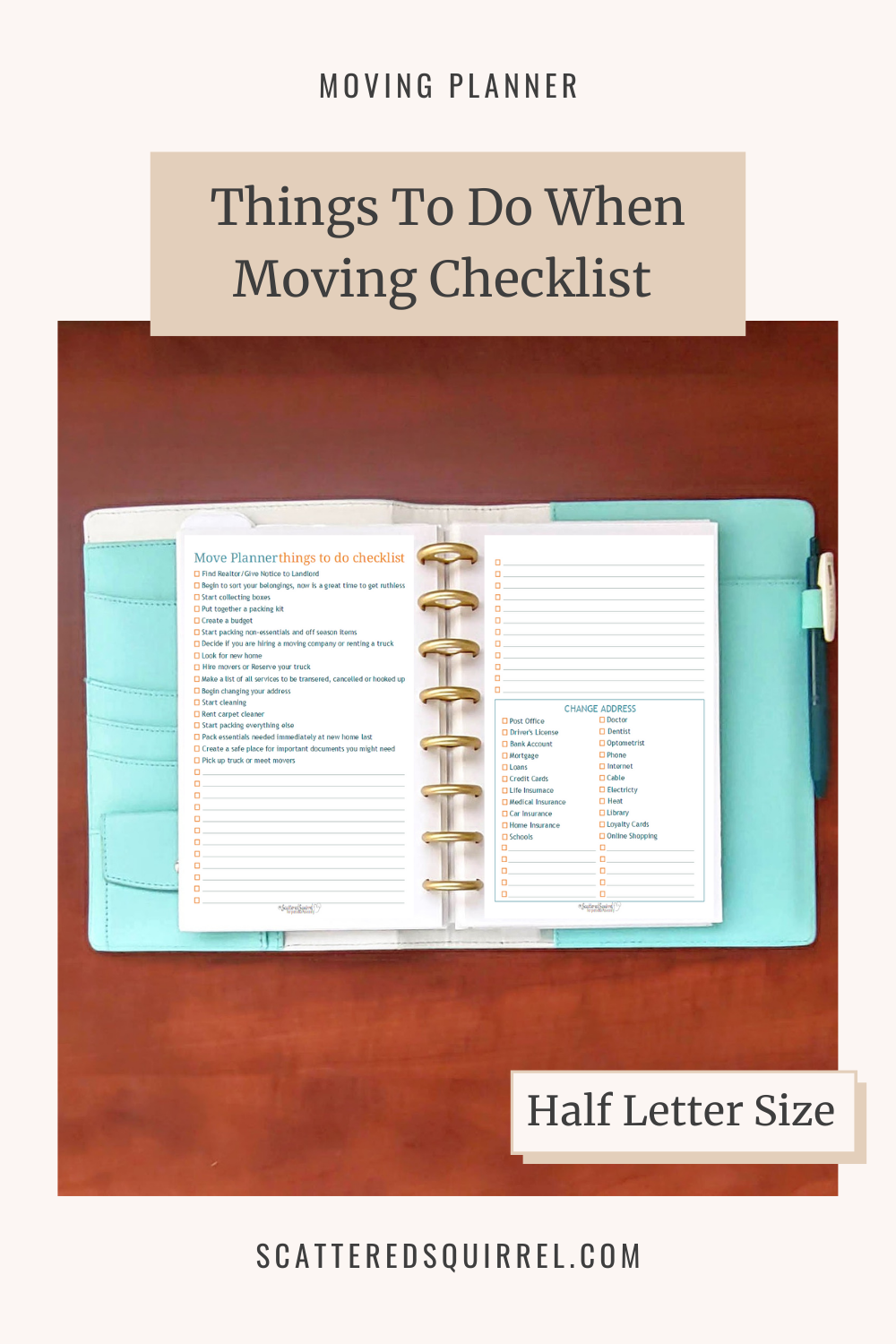 This image links to the half letter size, Things To Do When Moving Checklist printable PDF