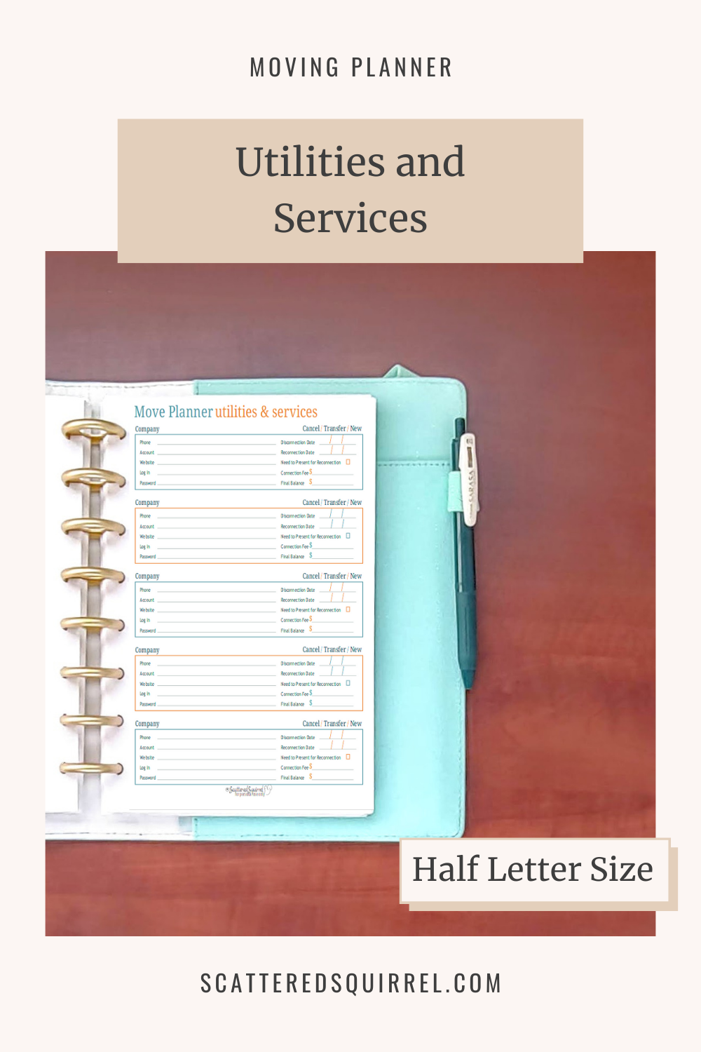 This image links to the half letter size, Utilities and Services printable PDF