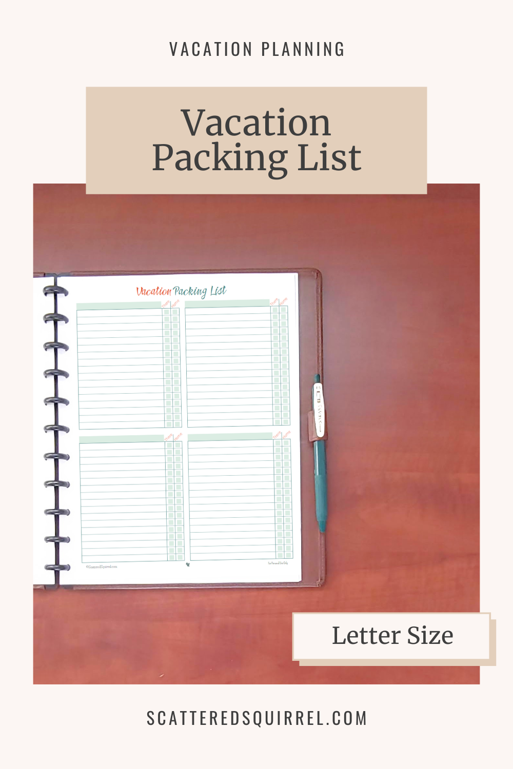 This image links to the letter size, Vacation Packing List printable PDF.