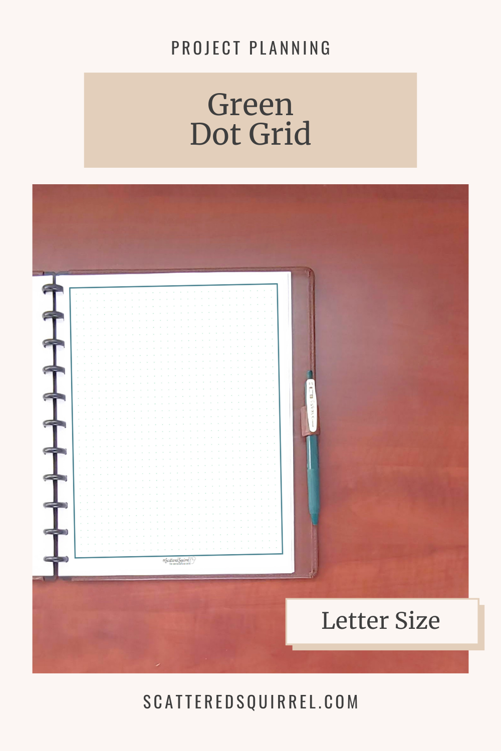 This image links to the letter size, Green Dot Grid printable PDF.