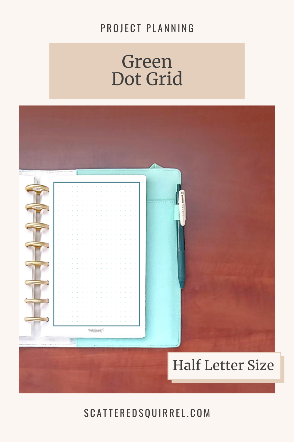 This image links to the half letter size, Green Dot Grid printable PDF.