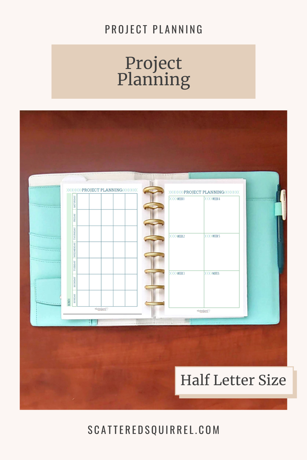 This image links to the half letter size, Project Planning printable PDF.