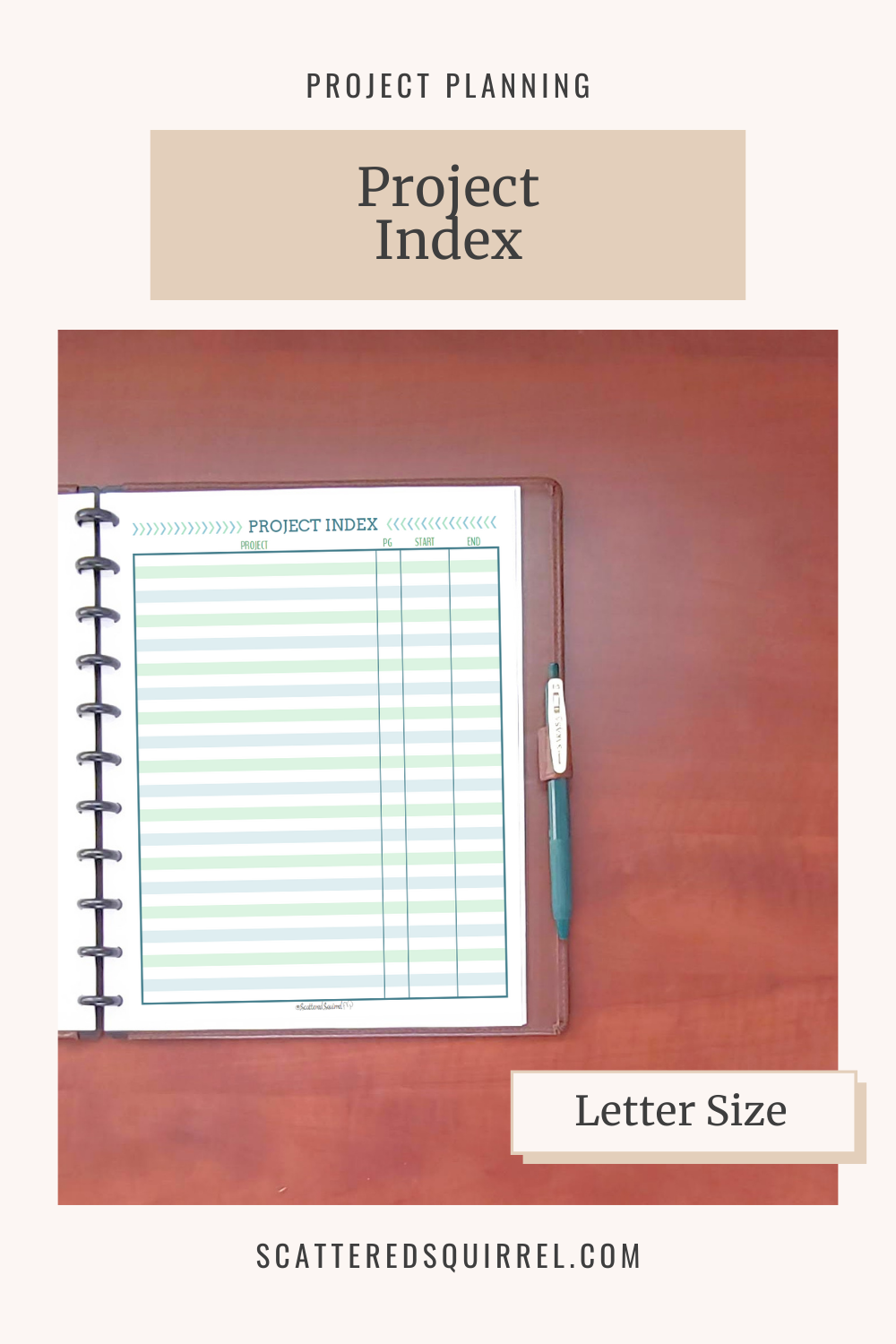 This image links to the letter size, Project Index printable PDF.