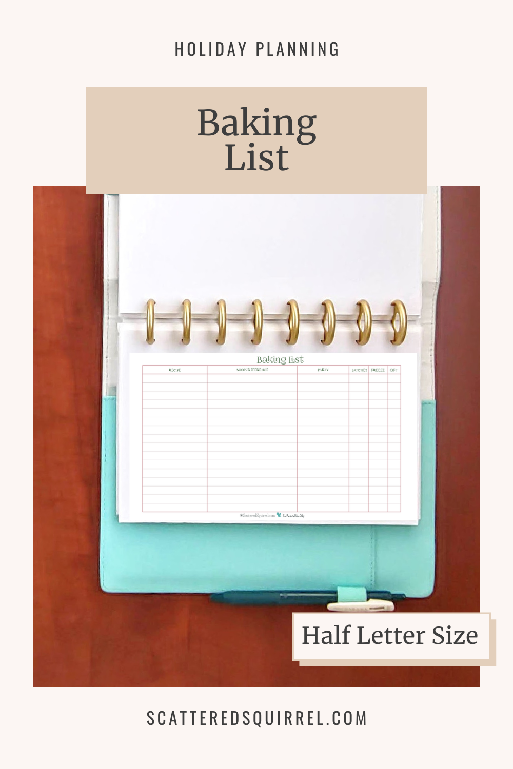 This image links to the half letter size, Baking List pdf printable.