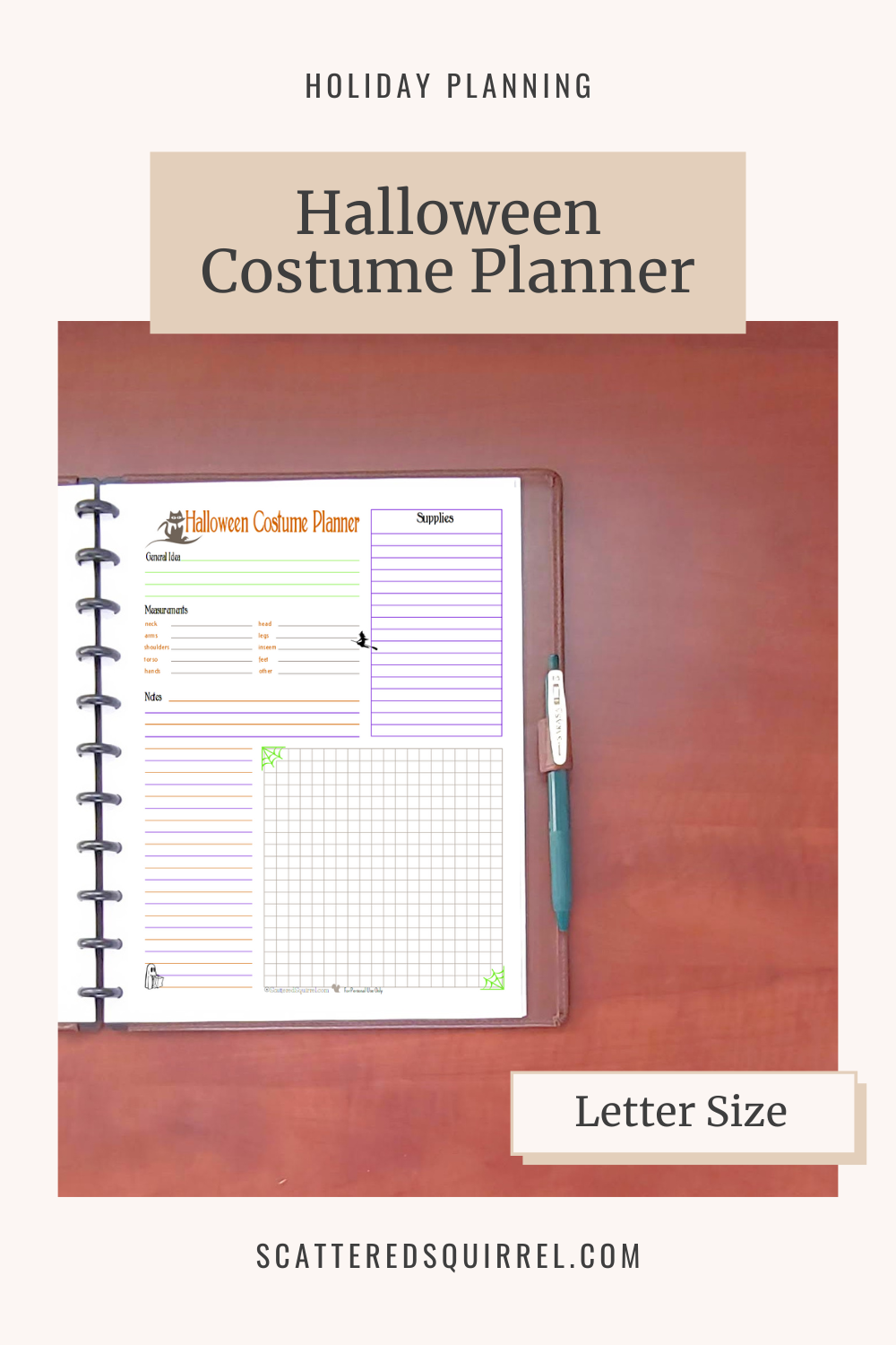 This image links to the half letter size, Halloween Costume Planner PDF printable.