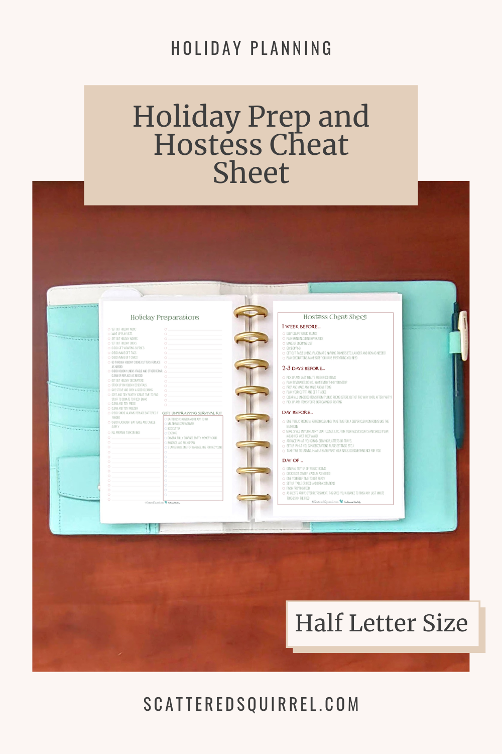 This image links to the half letter size, Holiday Prep and Hostess Cheat Sheet pdf printable.