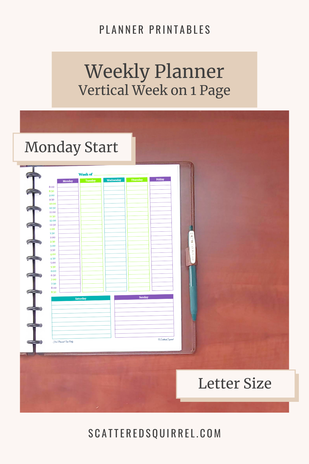 This image links to the letter size, Weekly Planner, Vertical PDF printable.