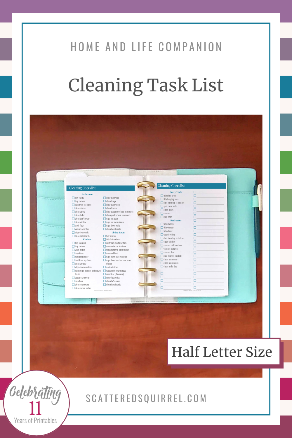 This image links to the half letter size Cleaning Task List PDF printable. It's part of the Cleaning section in the Home and Life Companion collection.