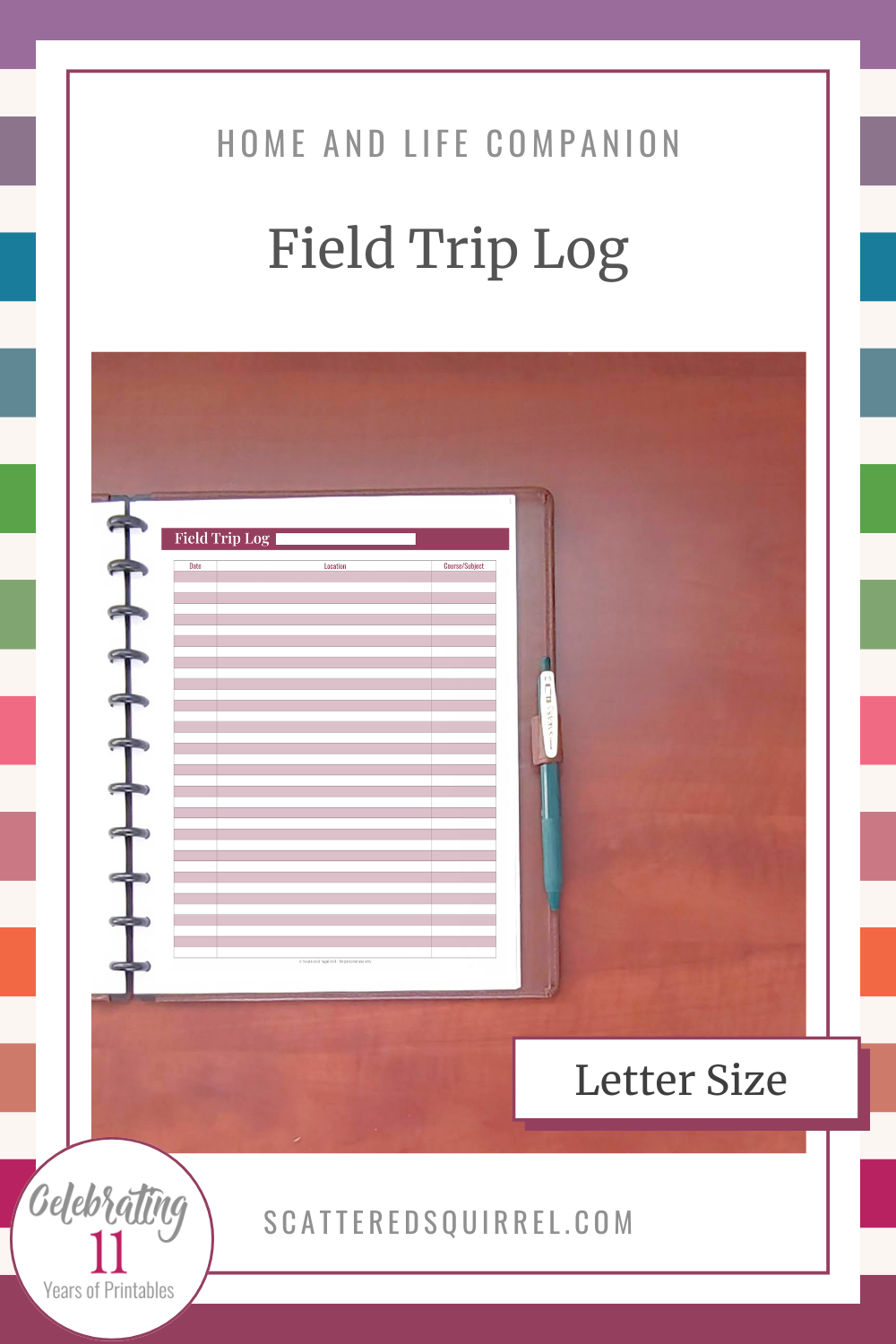 This image links to the letter size Field Trip Log PDF printable. It's part of the Life Events section in the Home and Life Companion collection.