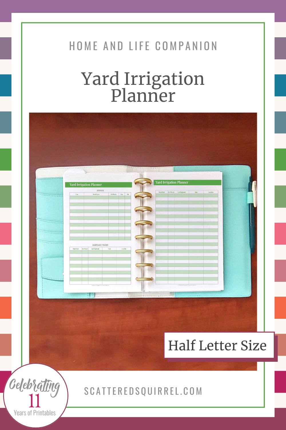 This image links to the half letter size Yard Irrigation Planner PDF printable. It's part of the Yard and Garden section in the Home and Life Companion collection.