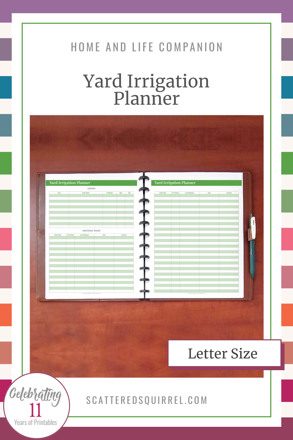 This image links to the letter size Yard Irrigation Planner PDF printable. It's part of the Yard and Garden section in the Home and Life Companion collection.