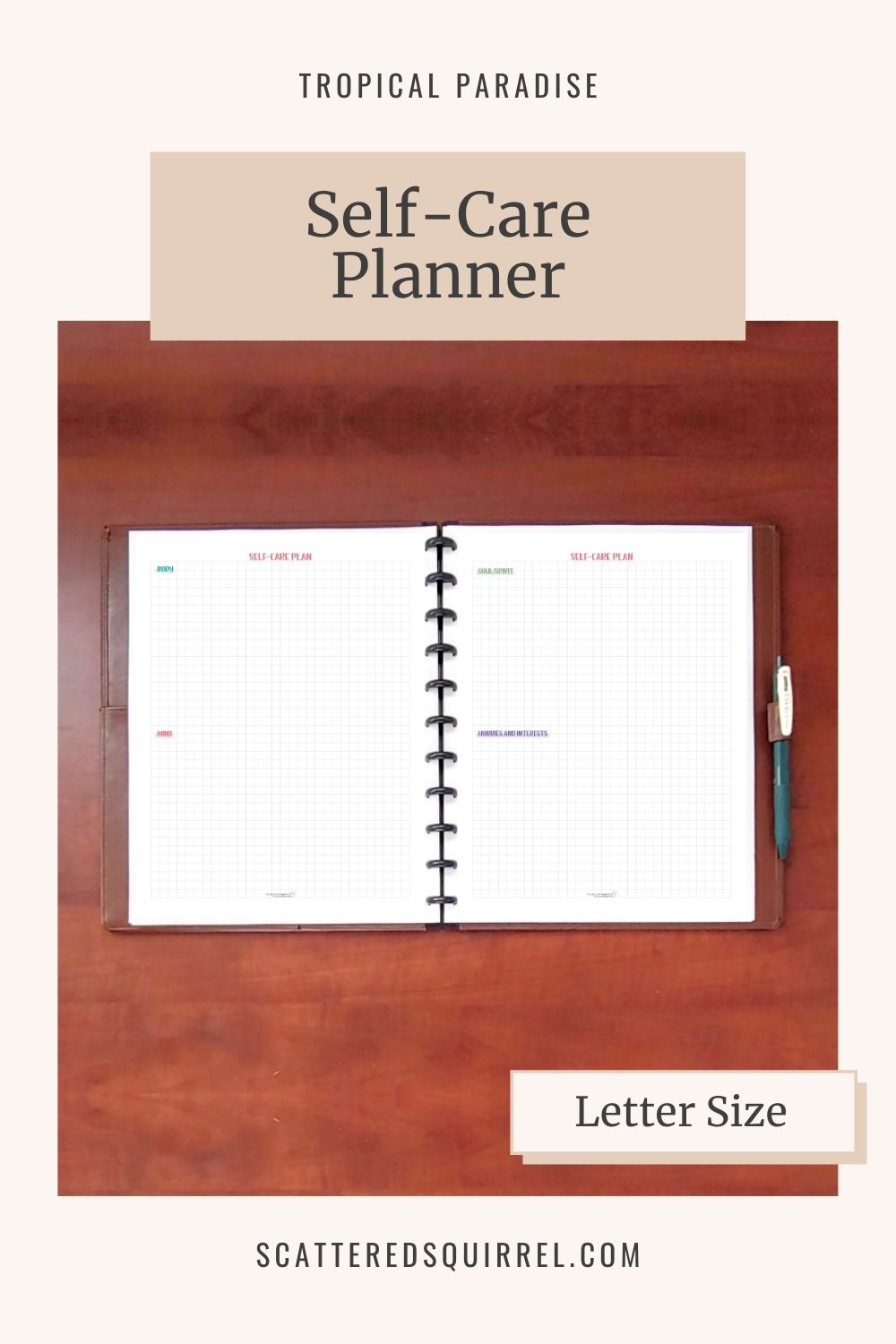 This image links to letter size, Self-Care Planner PDF printable from the Tropical Paradise Collection.