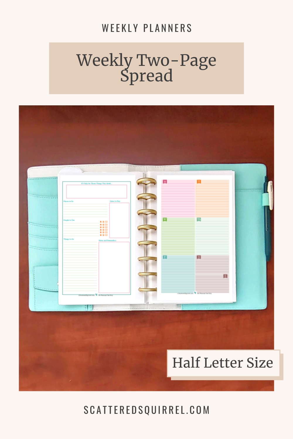 This image links to the half letter size Weekly Two Page Spread printable PDF file.