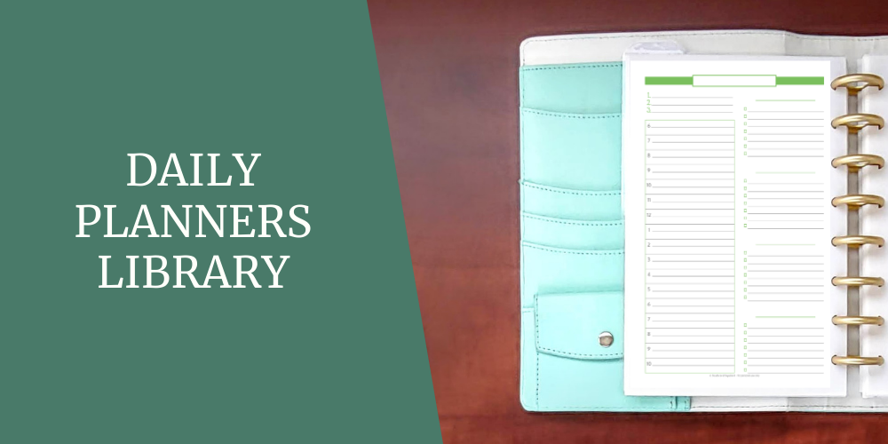 Title image that says Daily Planners Library and includes a picture of daily planner. This image also links back to the Daily Planner page.