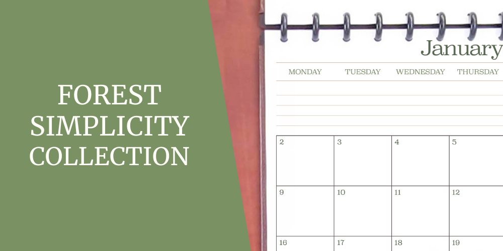 Title image that says Forest Simplicity Collection and includes a picture of calendar. This image also links back to the Forest Simplicity page.