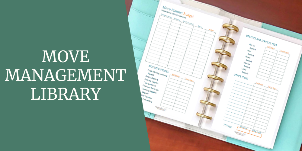 Title image that says Move Management Library and includes a picture of moving budget planner. This image also links back to the Move Management page.