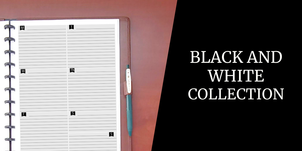 This is the title image for the Black and White Collection of planner printables. It's also used to link to the Black and White Collection Page.