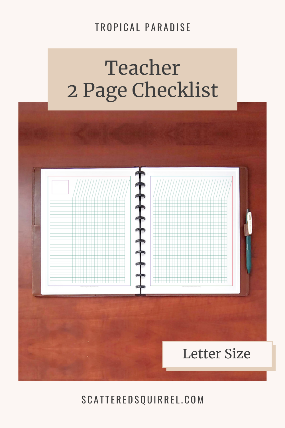 This image links to the letter size, Teacher Two Page Checklist printable PDF from the Tropical Paradise Collection.