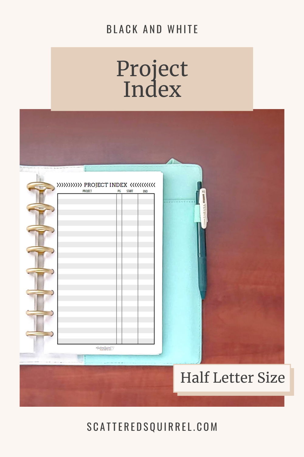 This image links to the half letter size, Project Index printable PDF from the Black and White Collection.