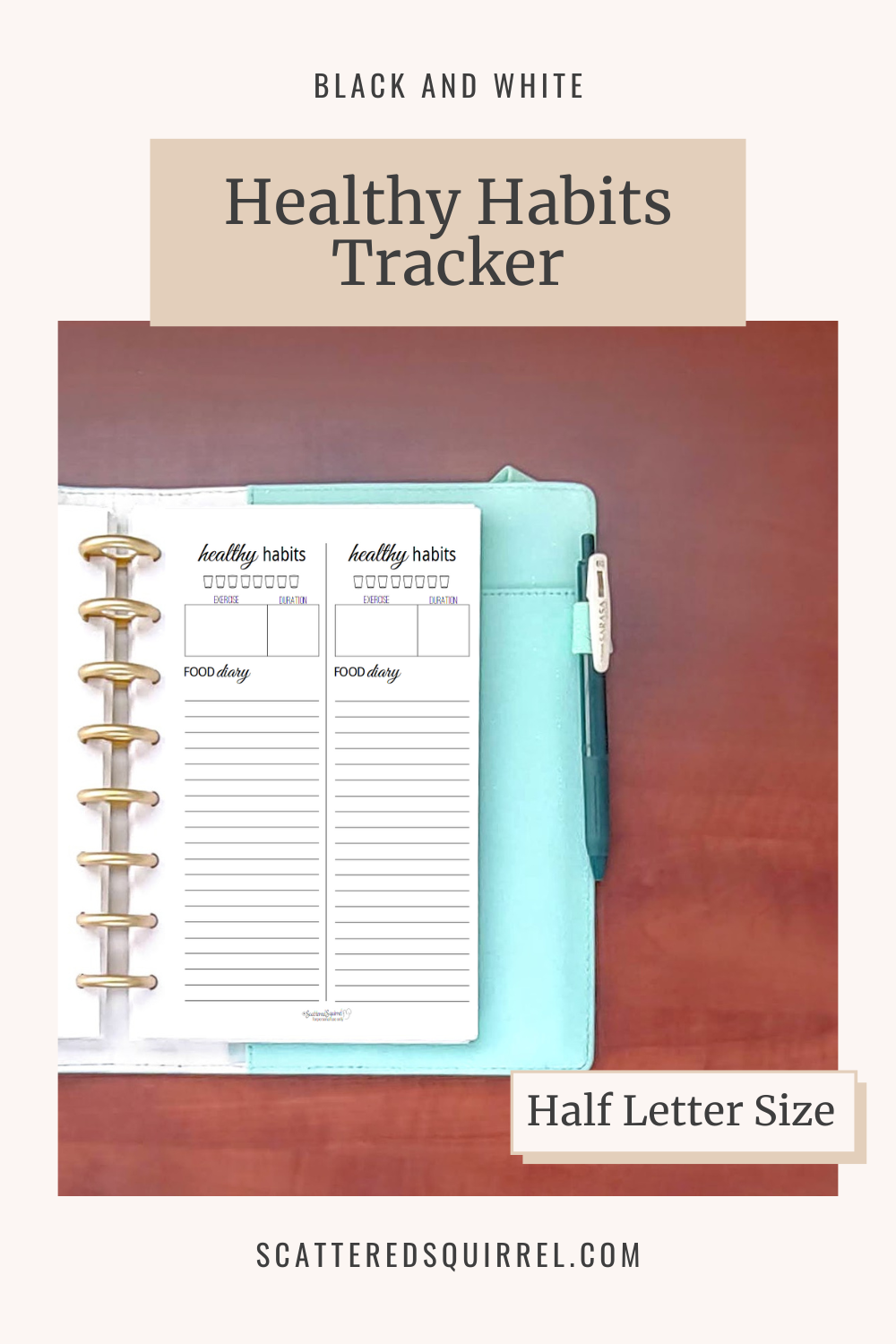 This image links to the half letter size, Healthy Habits Tracker printable PDF from the Black and White Collection.