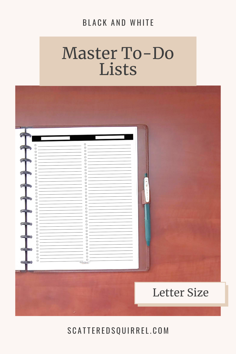 This image links to the letter size, Master To-Do List printable PDF from the Black and White Collection.